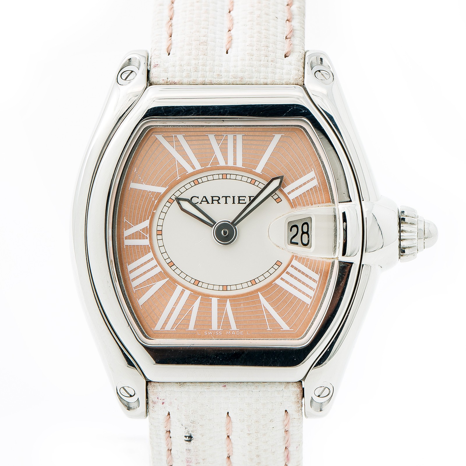 Cartier Roadster 2675 Pink Dial Leather Strap Quartz Ladies Watch