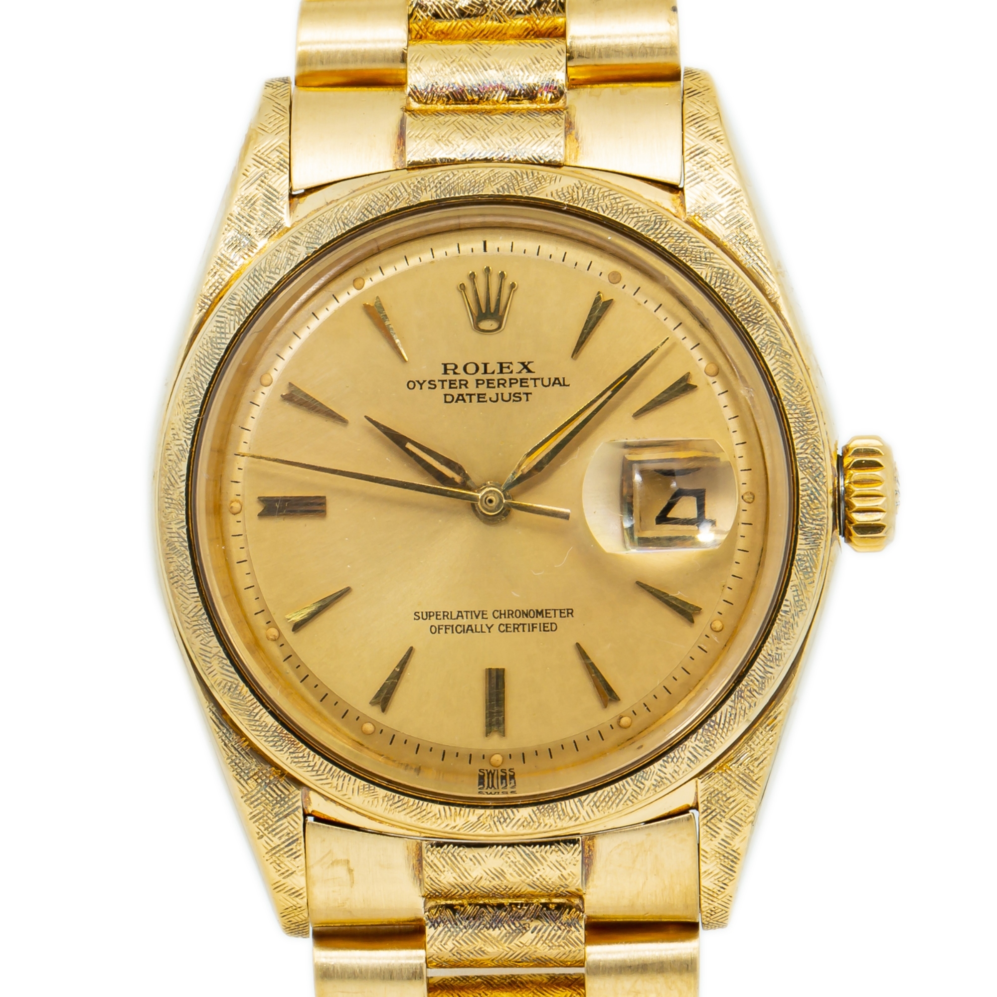 Rolex Datejust 1602 1960's Rare Florentine 18k Yellow Gold