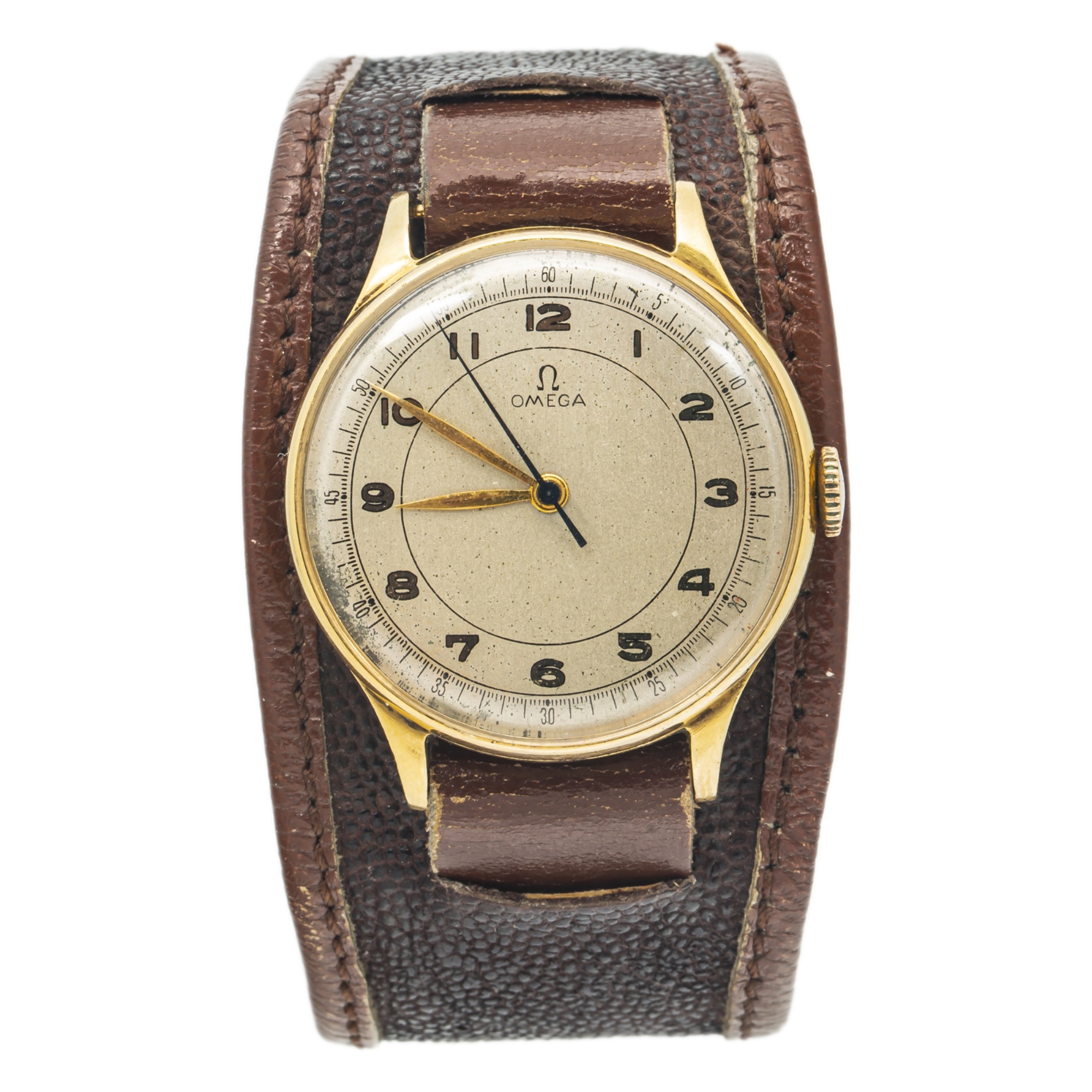 Omega Railroad Vintage 18k Yellow Gold Leather Strap Manual Watch
