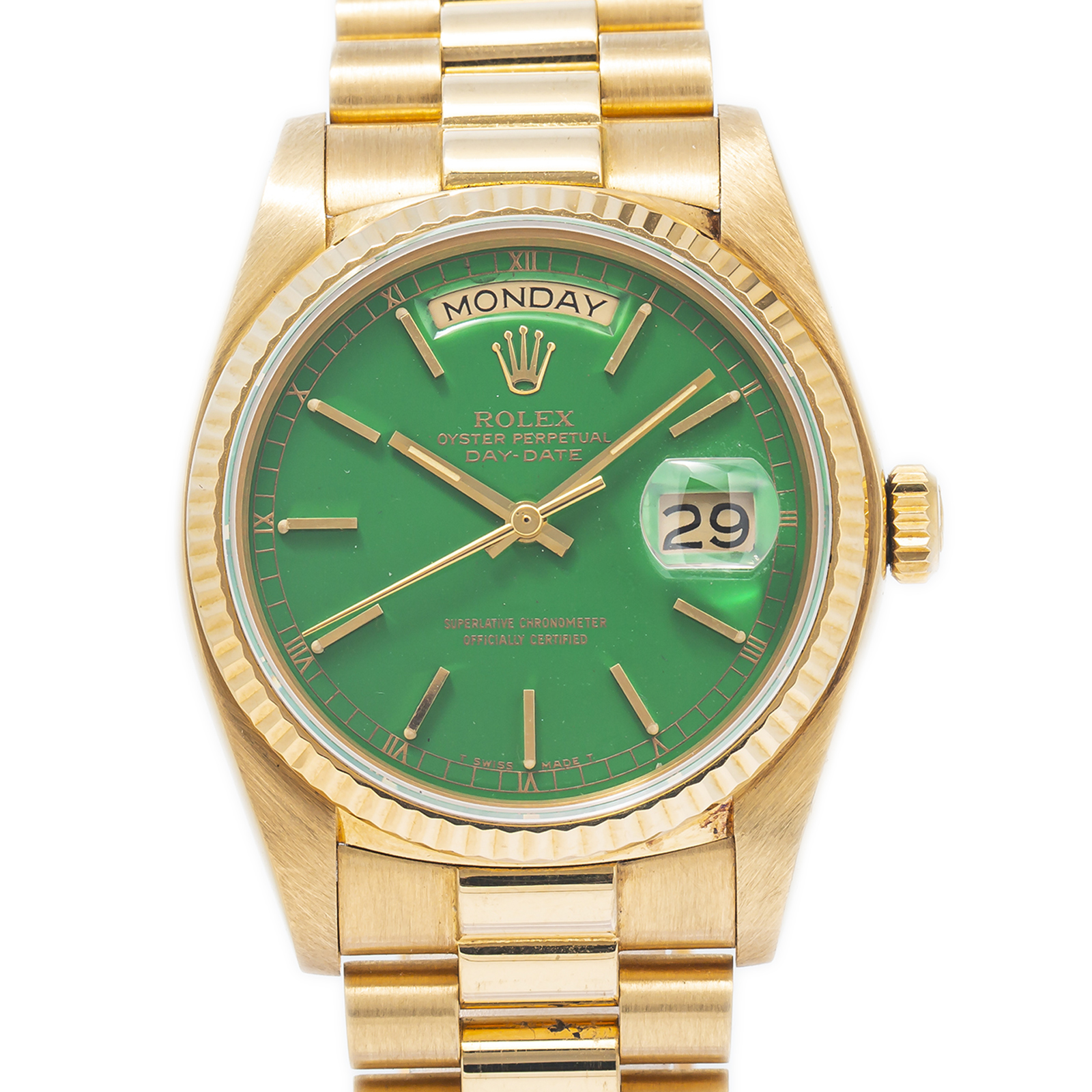 Rolex Day-Date 18038 18k Yellow Gold President Green Stella Dial