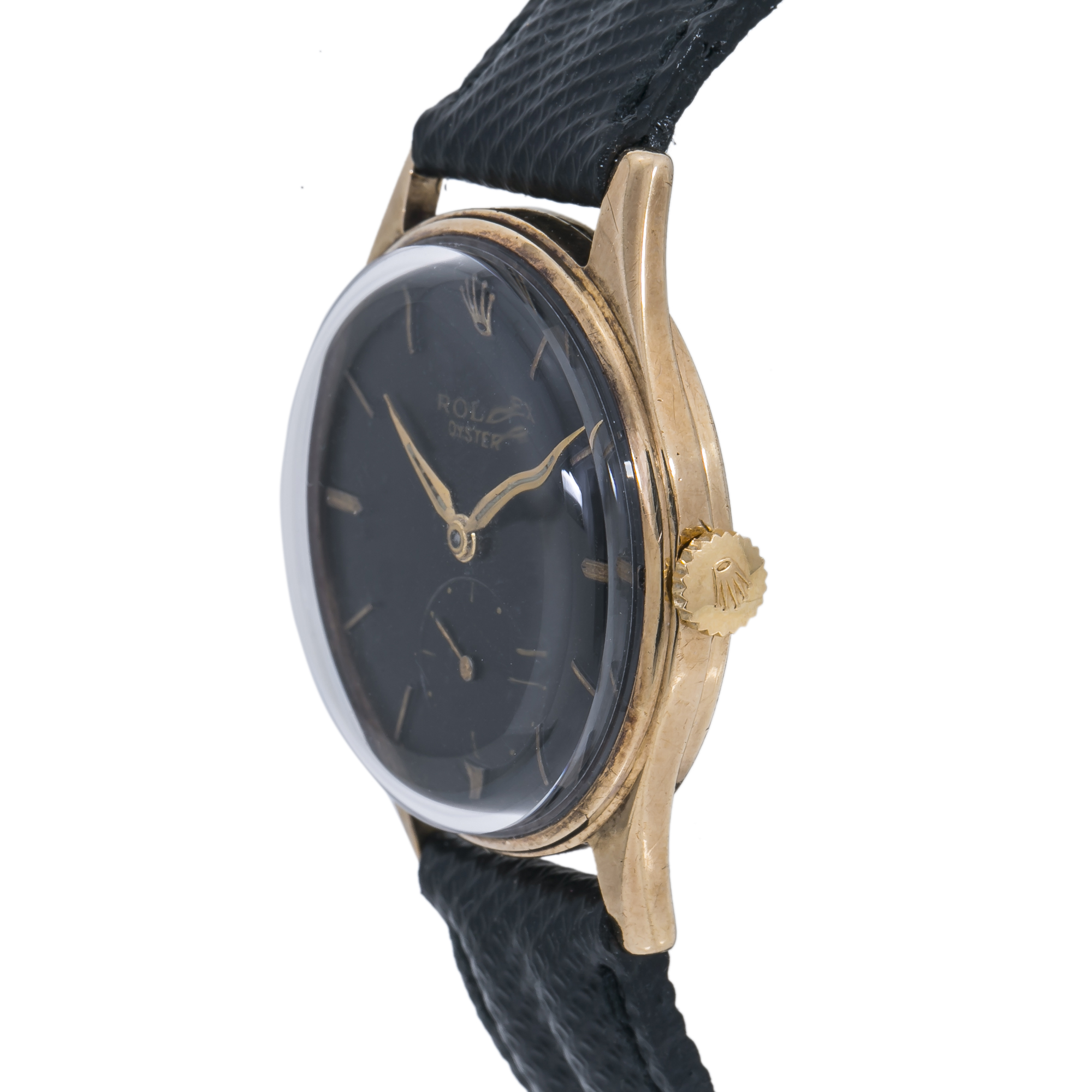 Rolex Dennison 12868 Vintage 9K YG Black Dial Hand Wind Men's