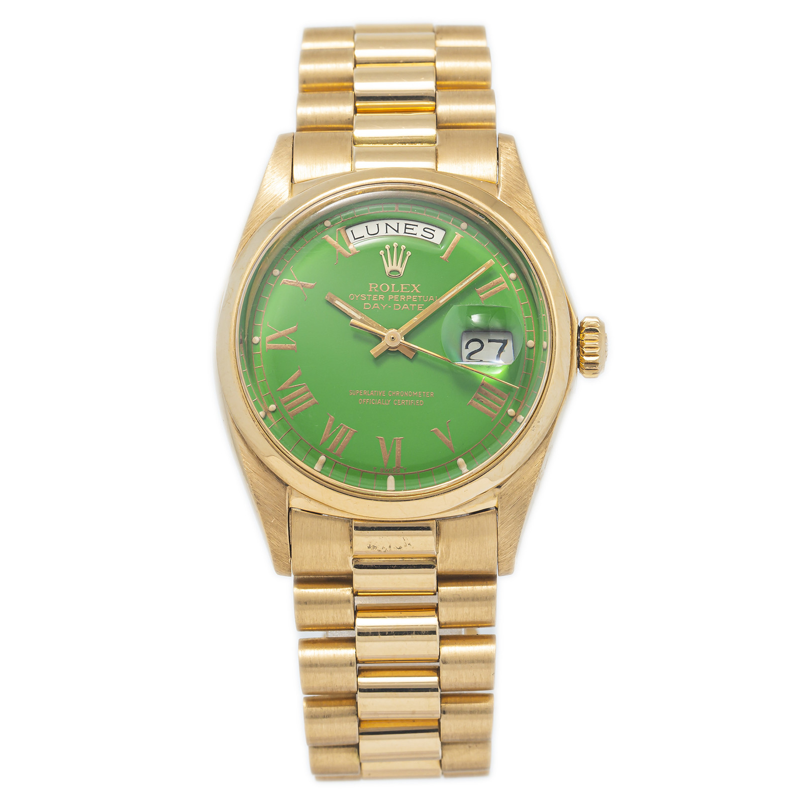 Rolex Day-Date 1802 Unpolished 18k Gold President Stella Green
