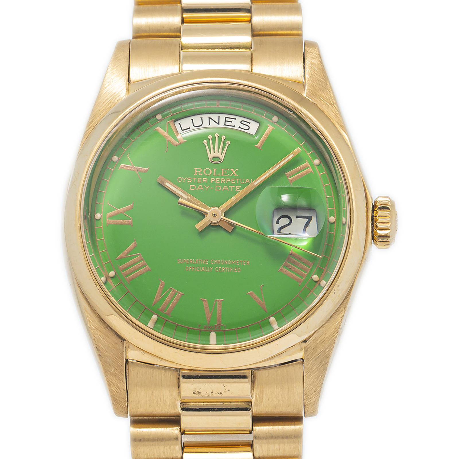 Rolex Day-Date 1802 Unpolished 18k Gold President Stella Green