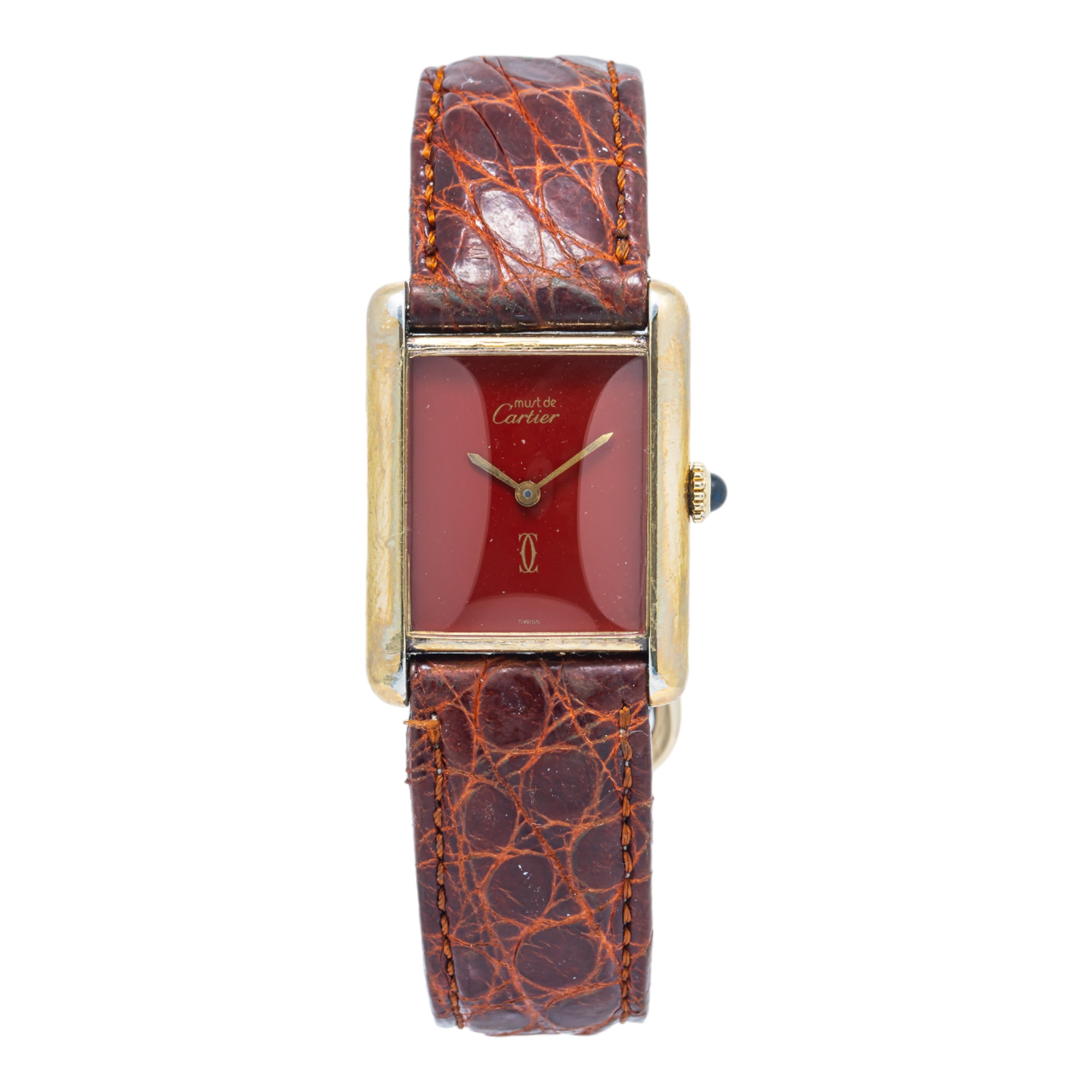 Cartier Tank Vermeil Vintage W/P 925 Gold Plated Red Dial Manual