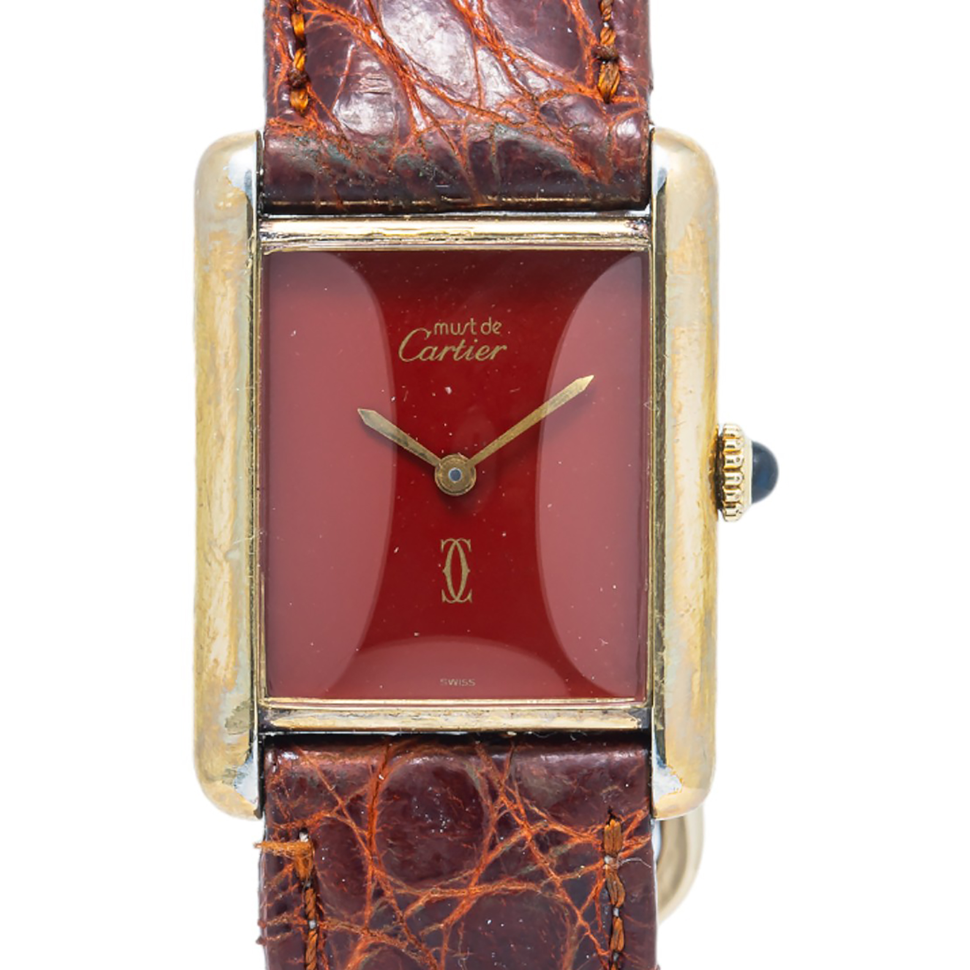 Cartier Tank Vermeil Vintage W/P 925 Gold Plated Red Dial Manual