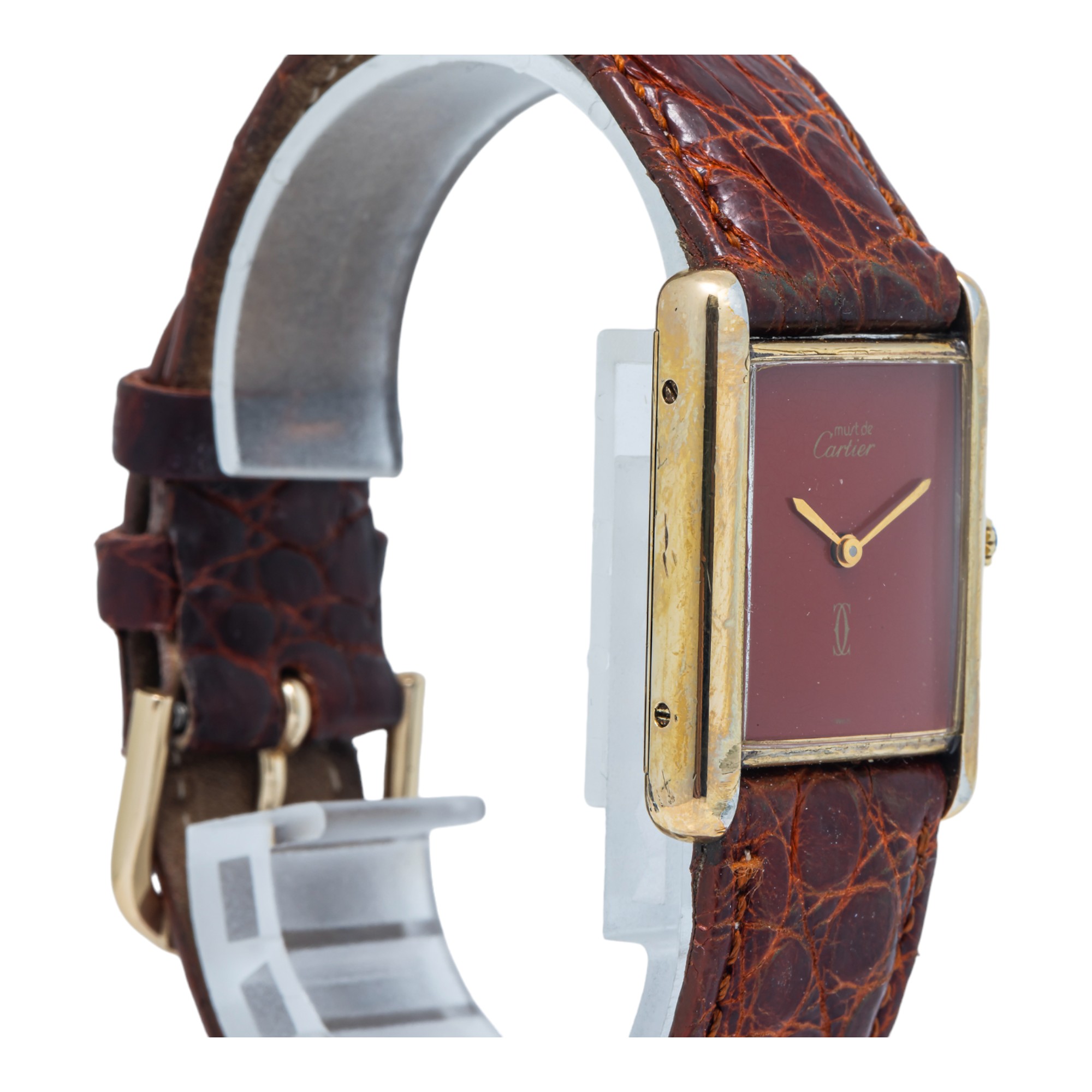 Cartier Tank Vermeil Vintage W/P 925 Gold Plated Red Dial Manual