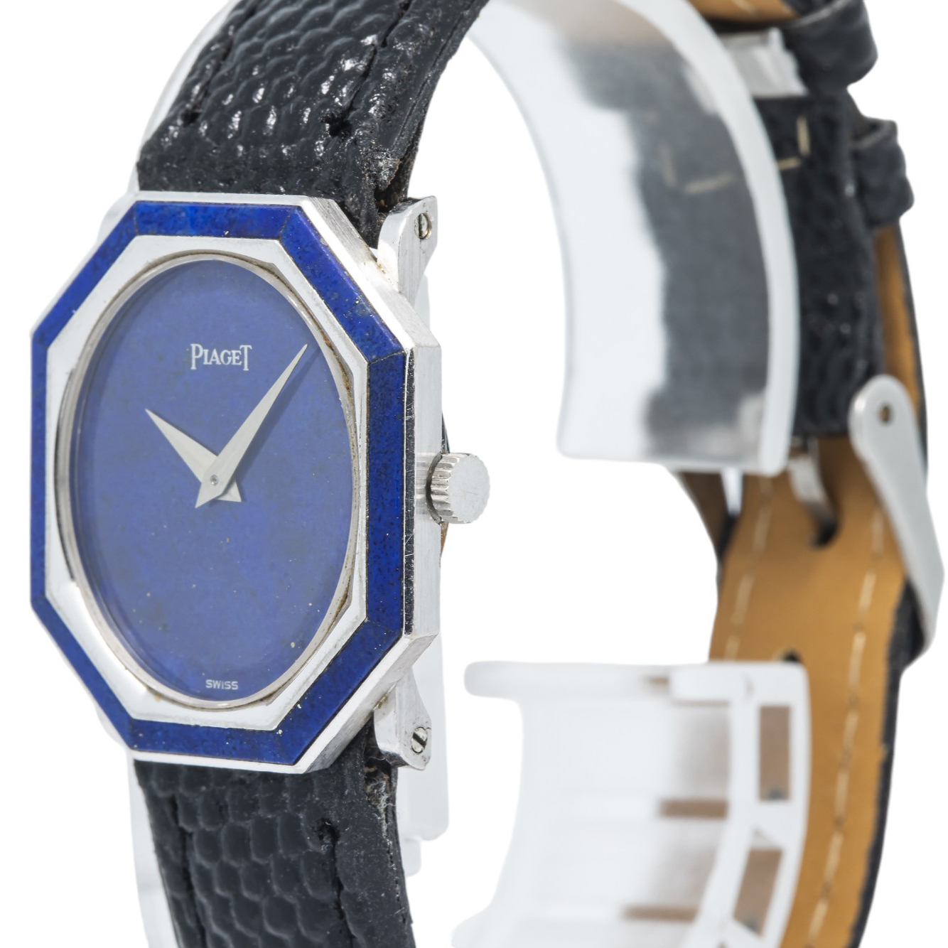 Piaget RARE 9341 18k White Gold Octagonal Lapis Dial Manual Ladies