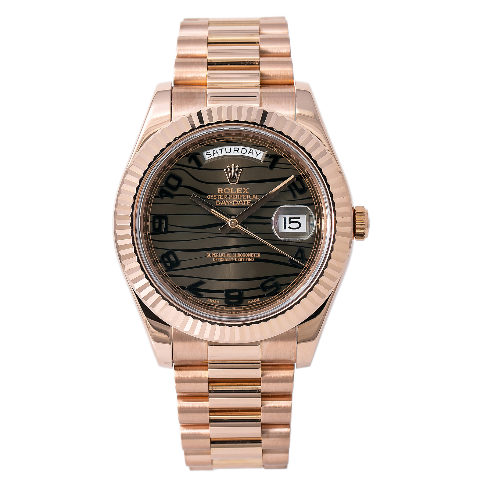 Rolex Day Date II 218235 2009 B/P 18k Rose Gold Chocolate Wave