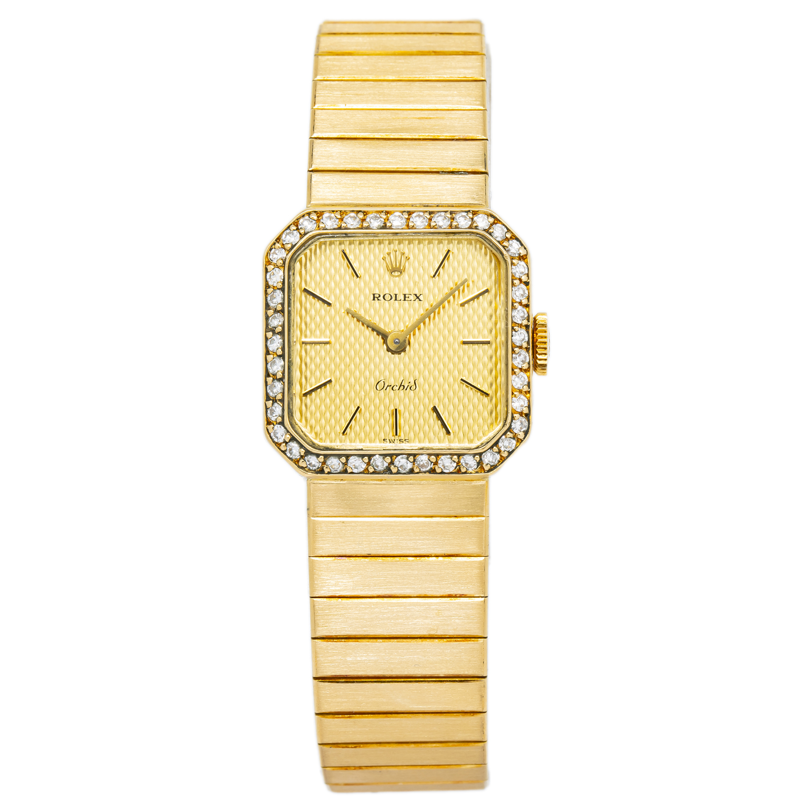 Rolex Orchid 385 Vintage 18K YG Diamond Bezel Gold Dial Quartz