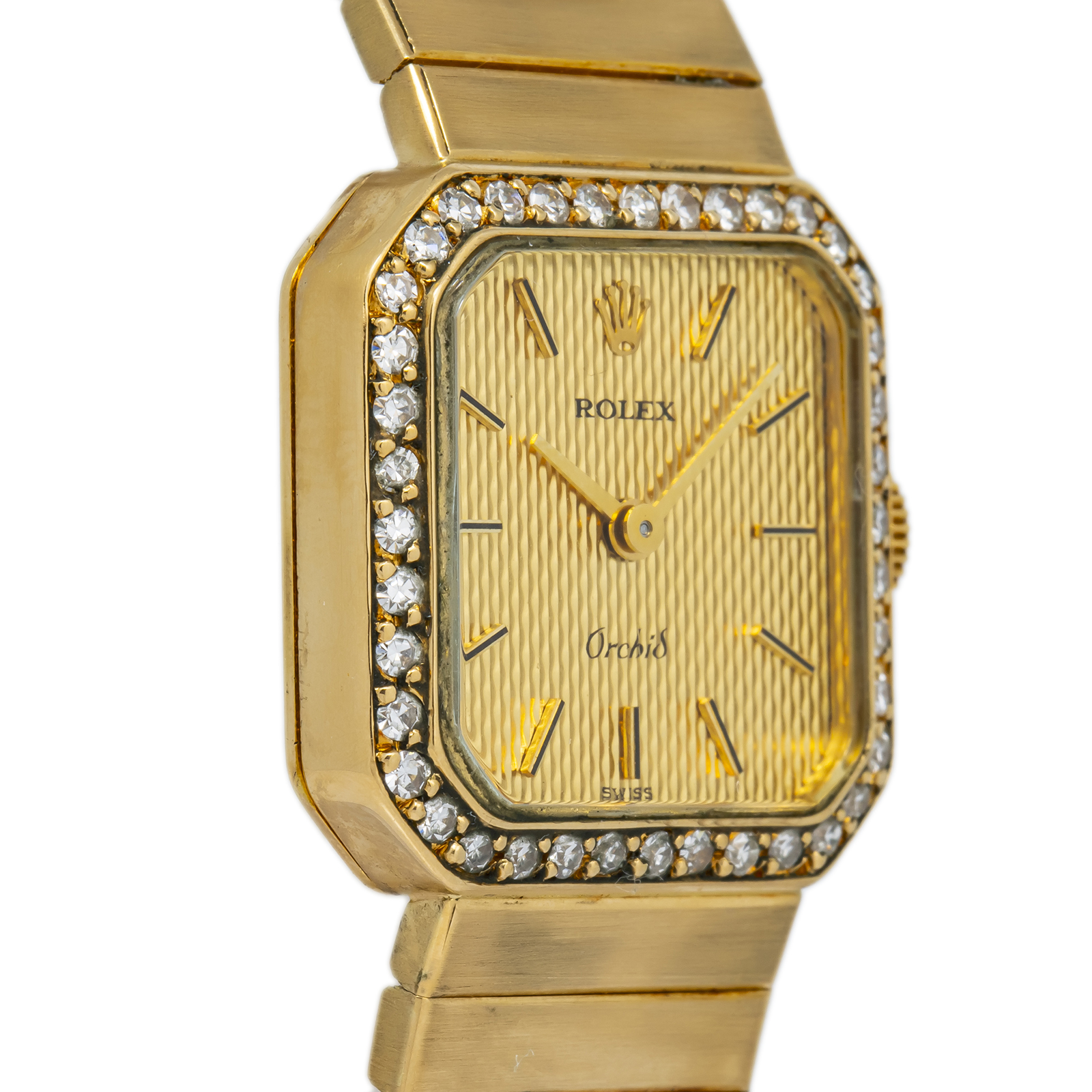 Rolex Orchid 385 Vintage 18K YG Diamond Bezel Gold Dial Quartz
