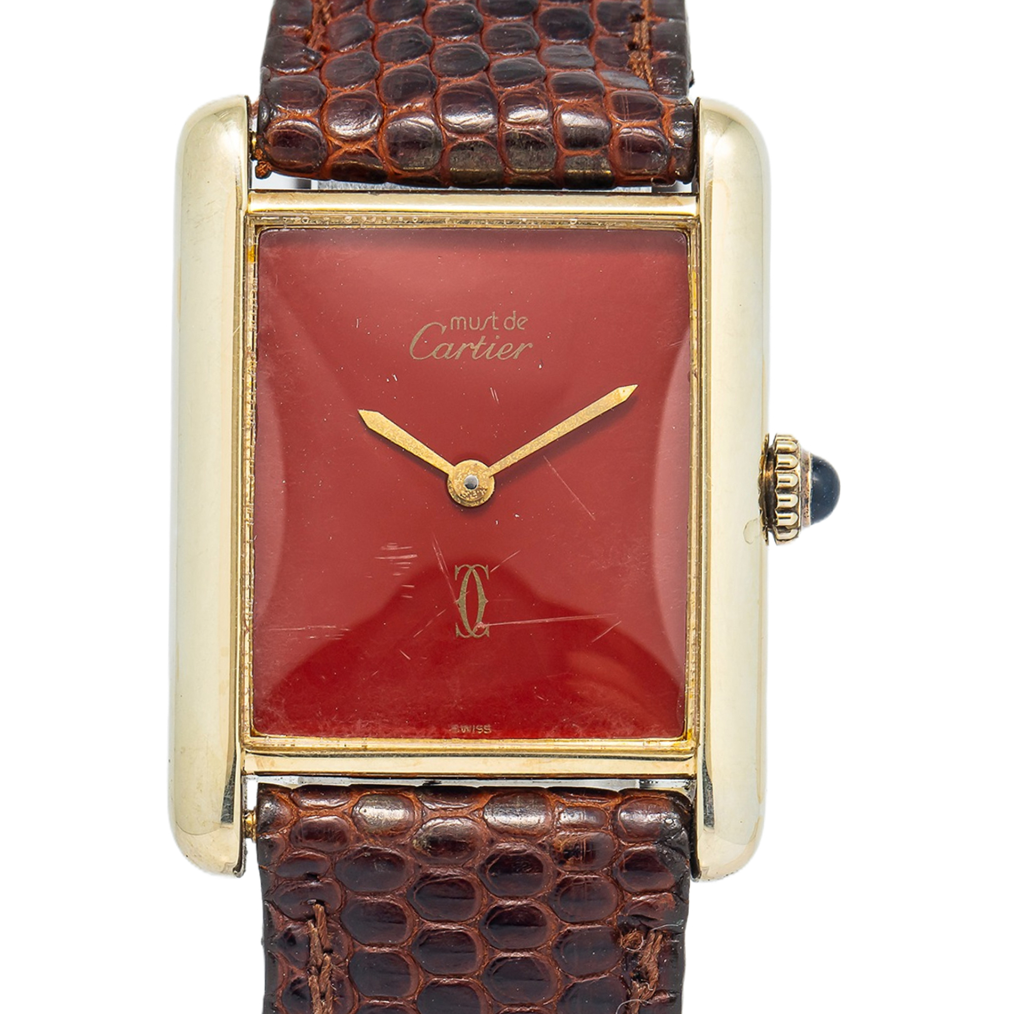Cartier Tank Vermeil RARE Vintage 925 Gold Plated Red Dial Manual