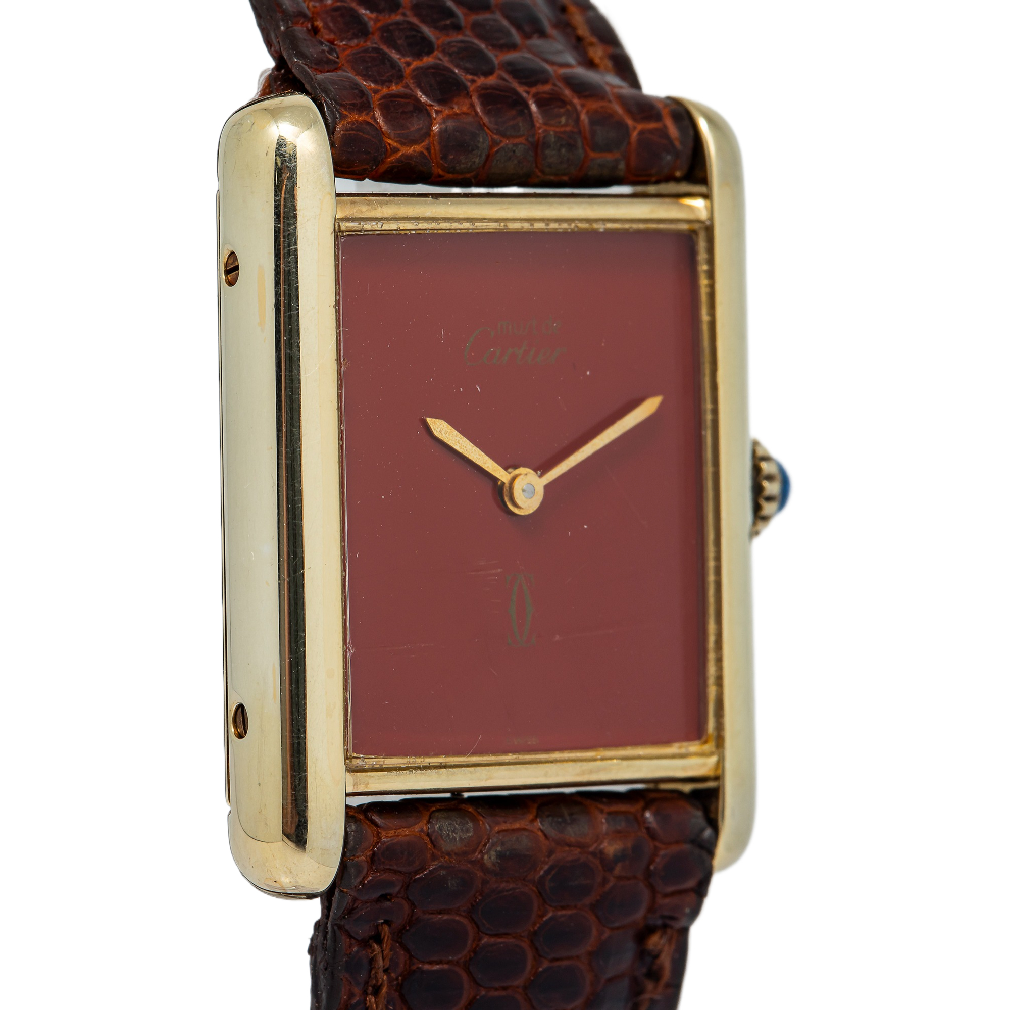 Cartier Tank Vermeil RARE Vintage 925 Gold Plated Red Dial Manual