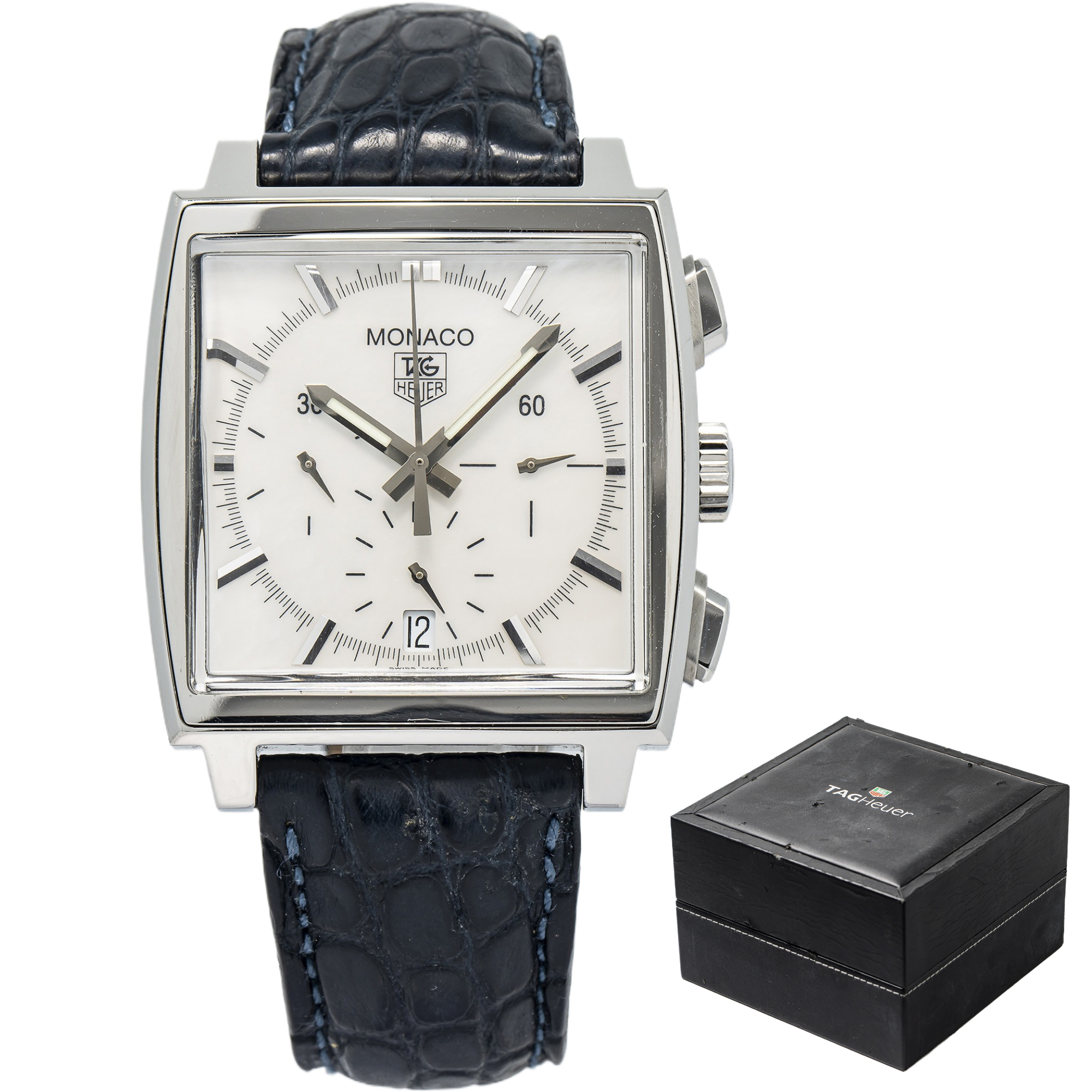 Tag Heuer Monaco CW2119 with Box Stainless White Mother of Pearl