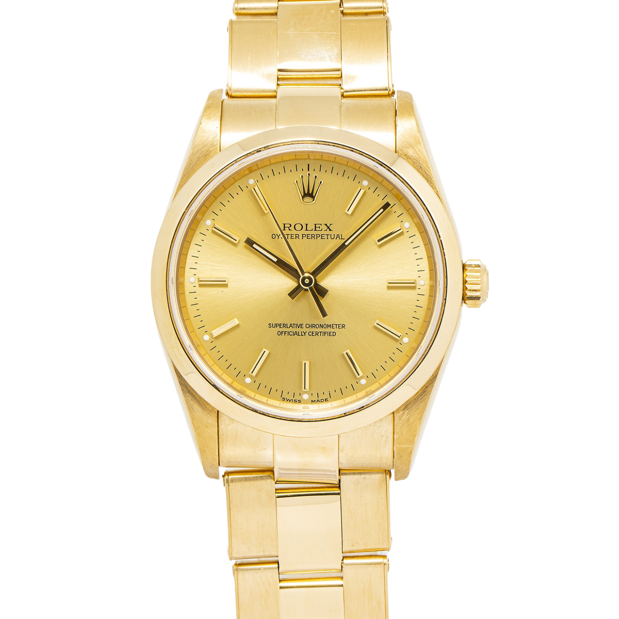 Rolex Oyster Perpetual 14208 18k Yellow Gold Champagne Dial Auto