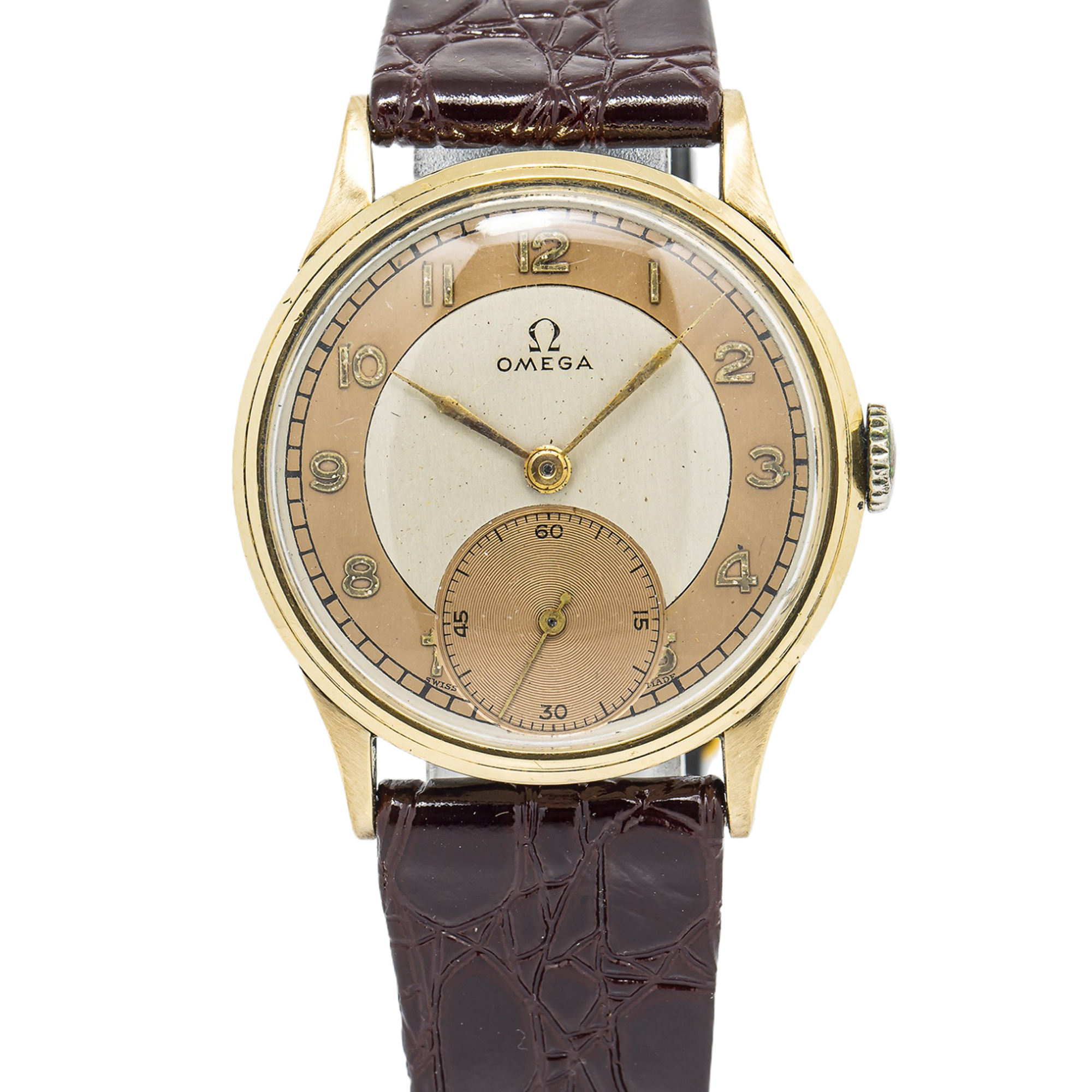 Omega Vintage 18k Bull's Eye Two Tone Dial Manual Winding Men's