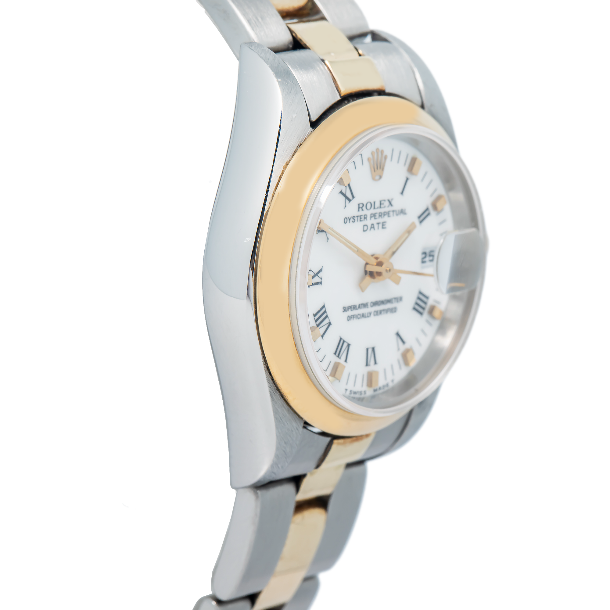 Rolex Date 69160 18K YG Two Tone White Dial Automatic Ladies Watch