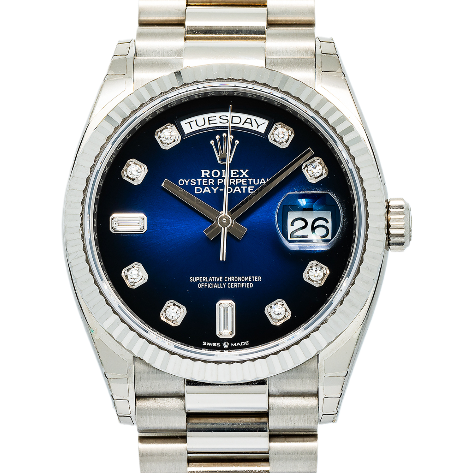 Rolex Day-Date 128239 President 18k Factory Ombre Blue DIamond