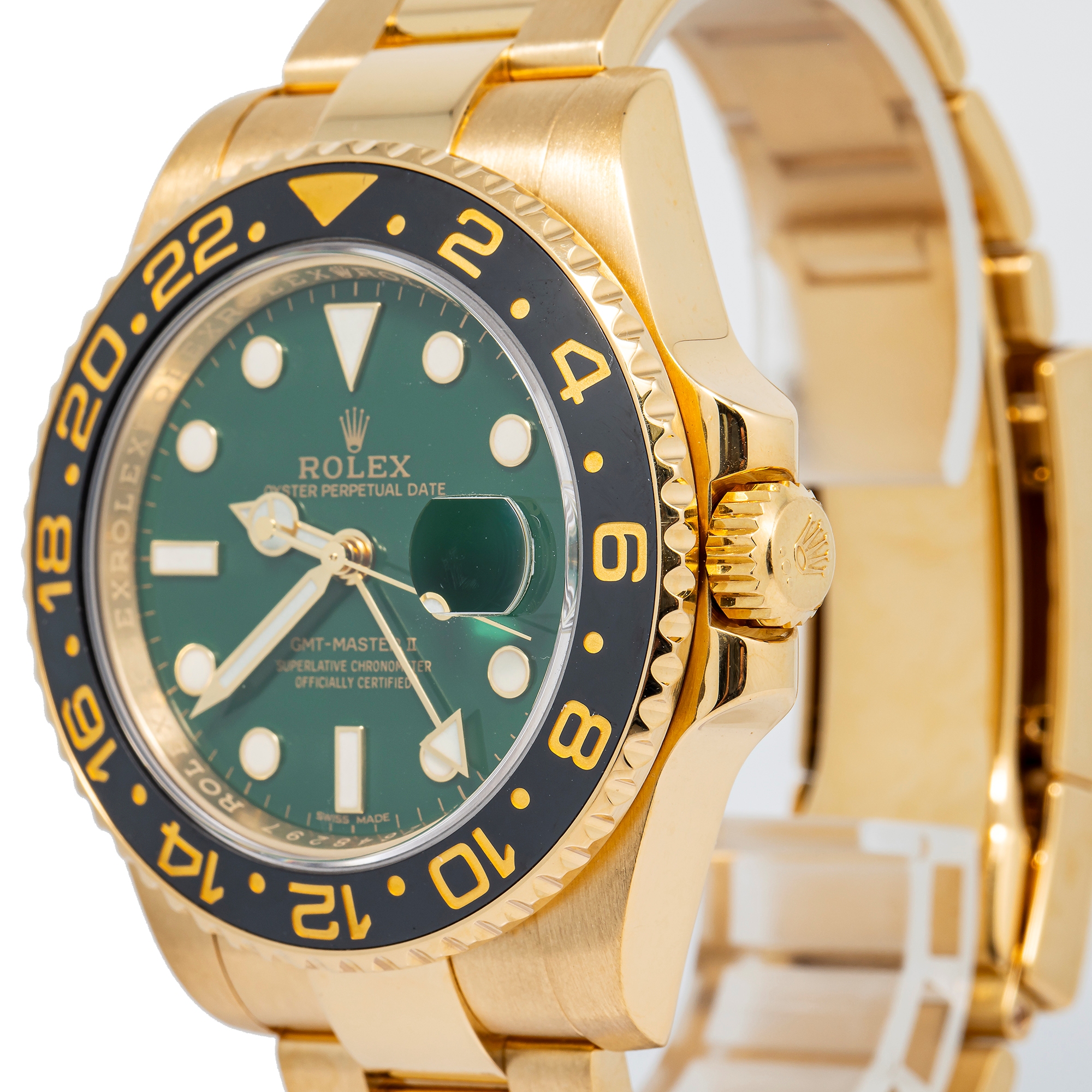 Rolex GMT-Master II 116718 Oyster 18k Yellow Gold Green Dial Auto 