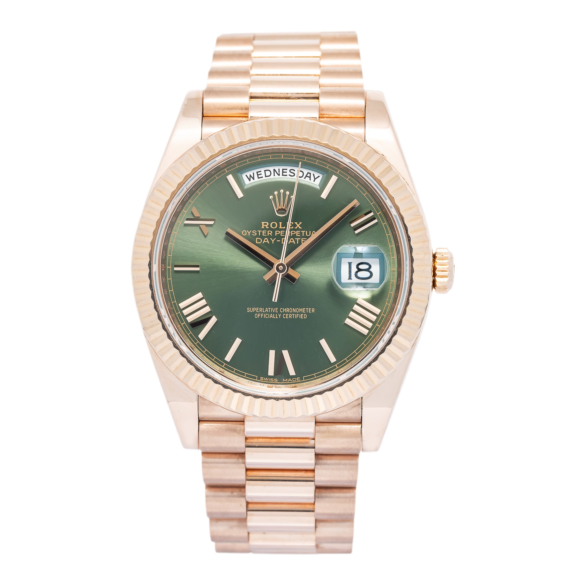 Rolex Day-Date 228235 2016 Card 18k Rose President Olive Green