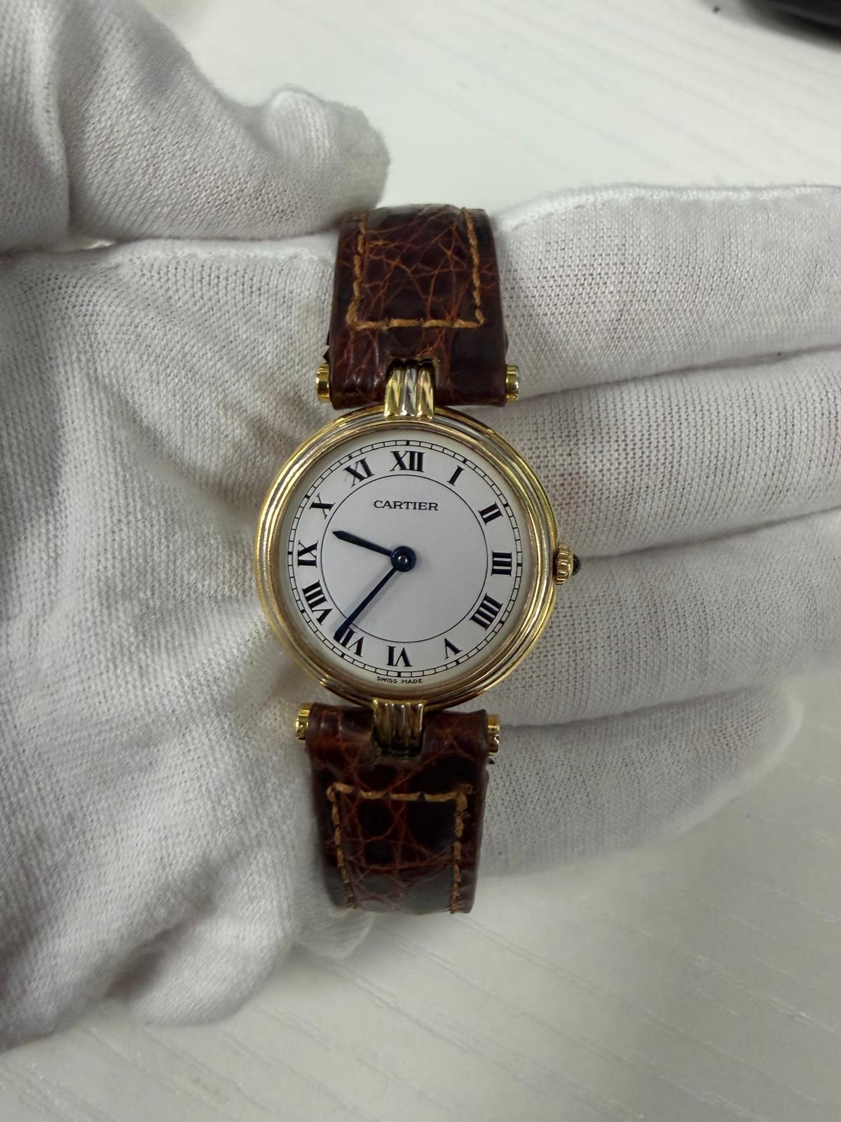 Cartier Vendome Trinity 88100 Leather 18k Tri-colour White Dial Quartz Women 25m