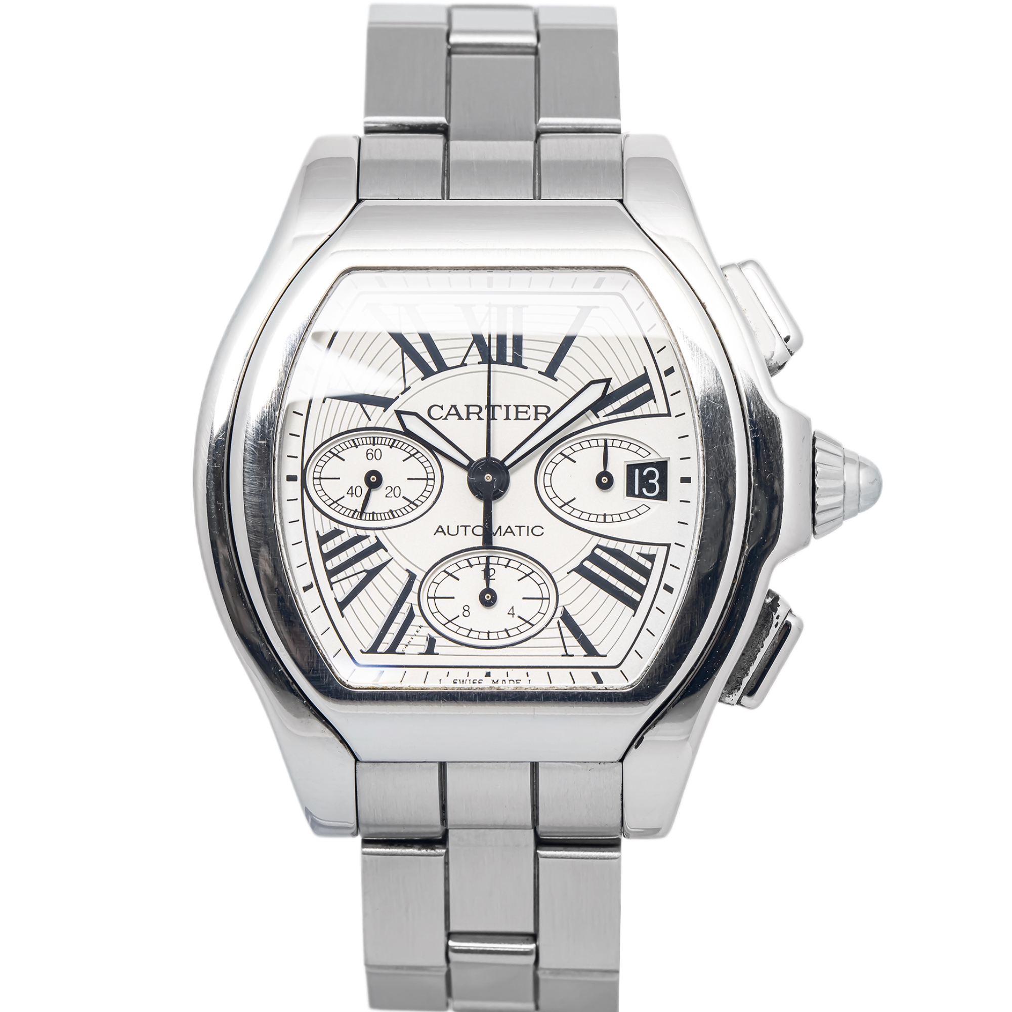 Cartier Roadster 3405 W6206019 SS Silver Dial Auto Men Watch 43mm