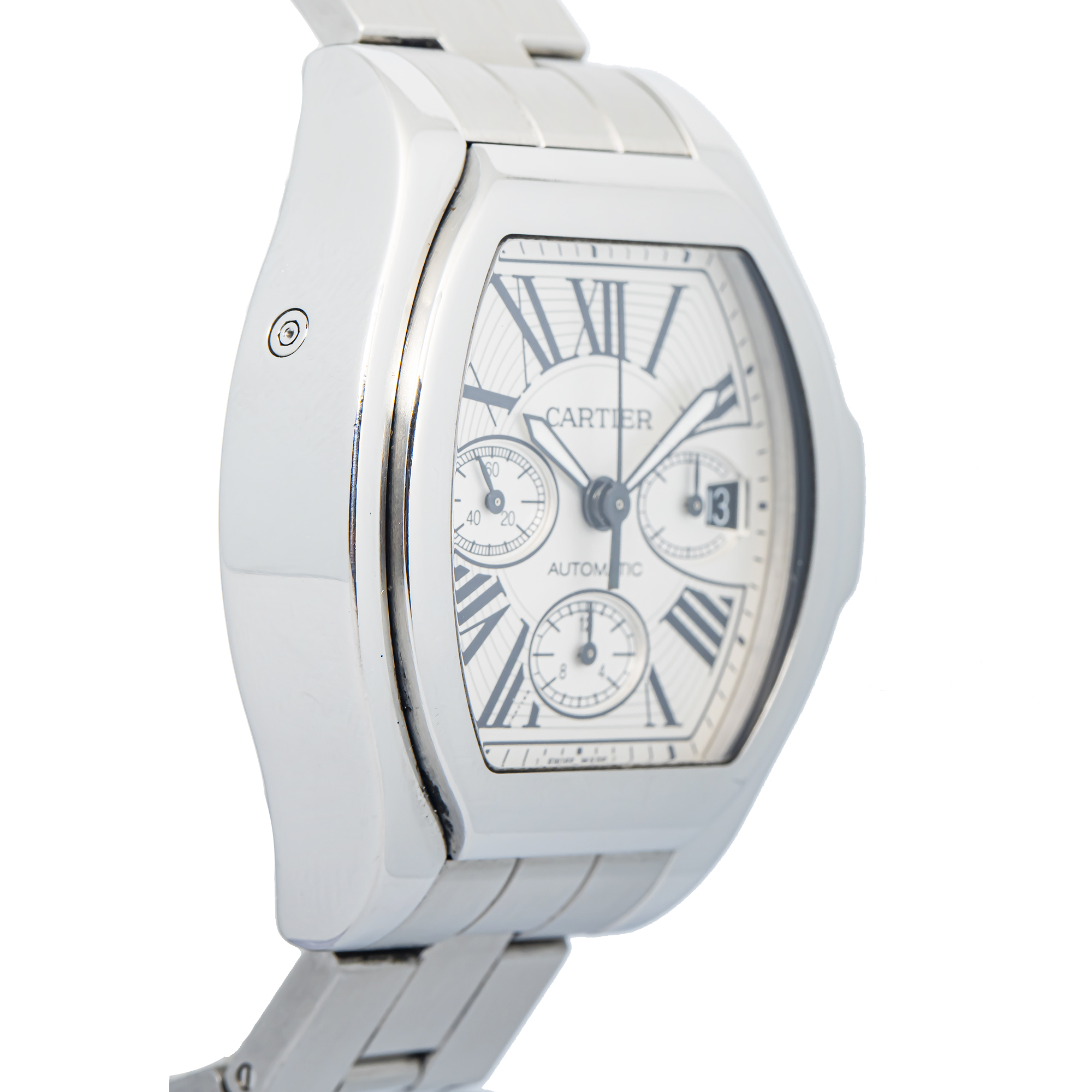 Cartier Roadster 3405 W6206019 SS Silver Dial Auto Men Watch 43mm